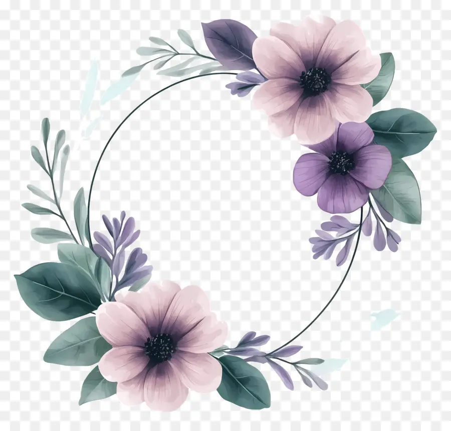 Cadre De Fleurs，Cercle Floral Violet PNG