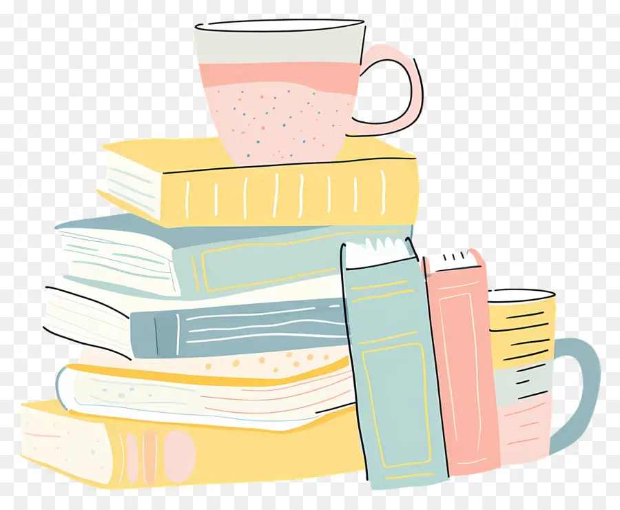 Livre Et Café，Pile De Livres Avec Des Tasses PNG