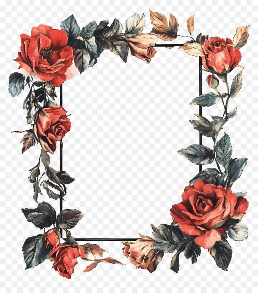 Cadre Rectangulaire，Cadre Floral PNG