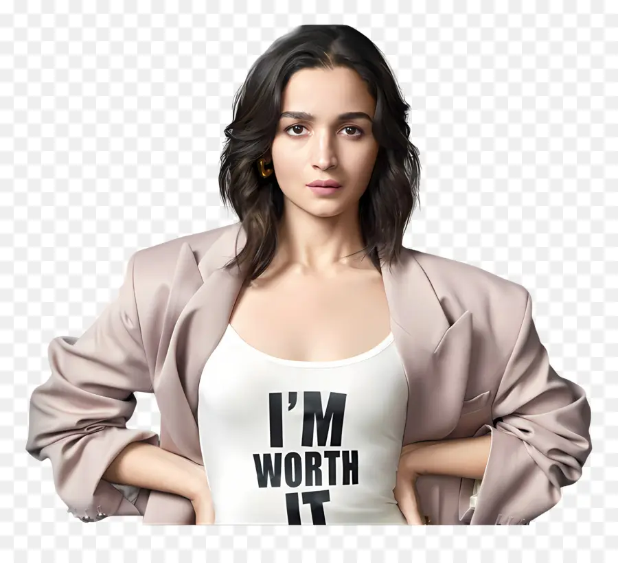 Alia Bhatt，Femme En Blazer Avec Chemise Texte PNG