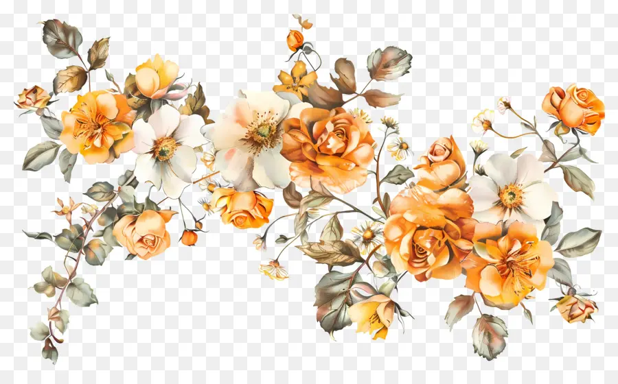 Bordure Florale，Motif Floral Orange PNG