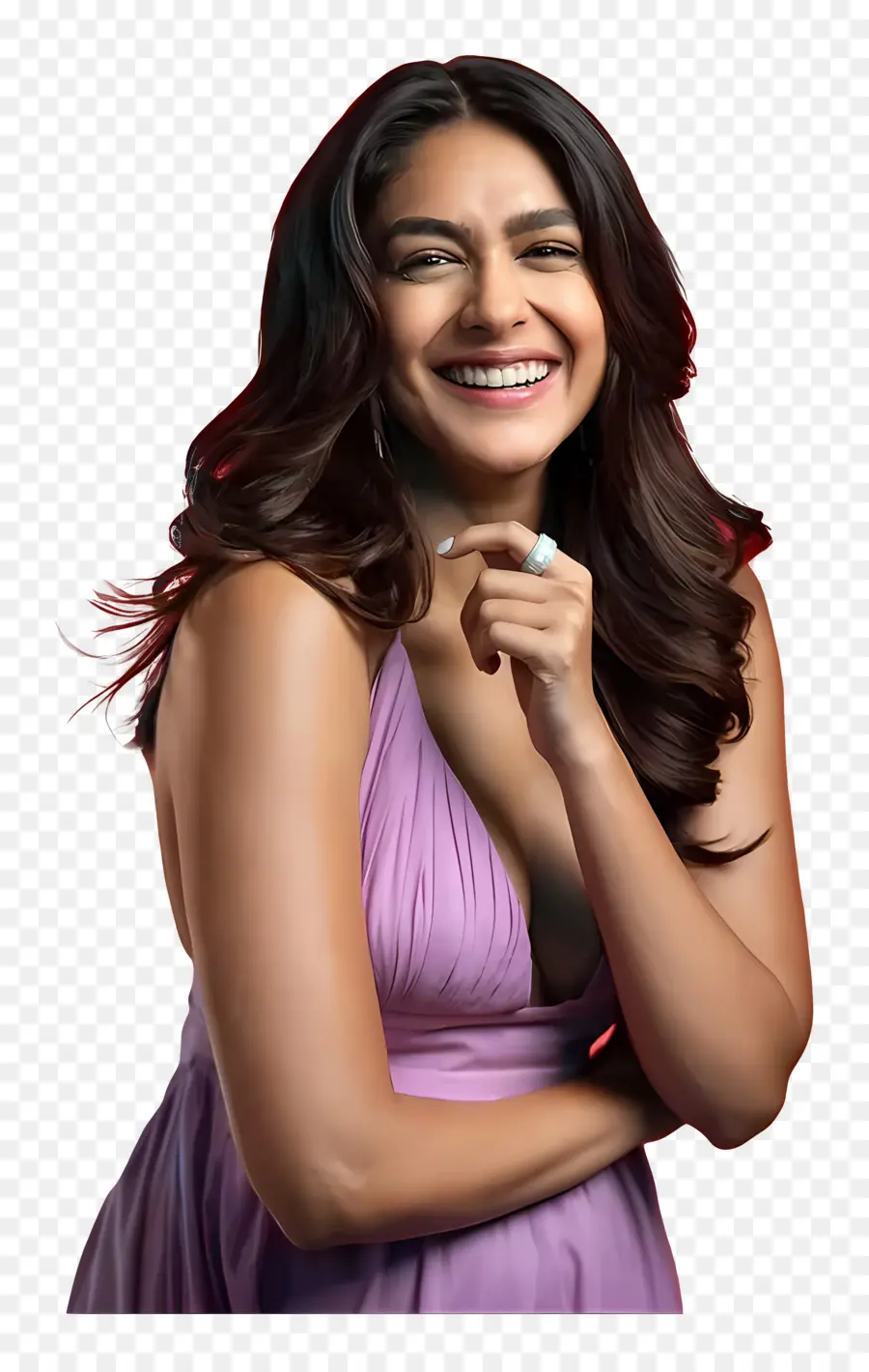 Mrunal Thakur，Femme Souriante En Robe Violette PNG