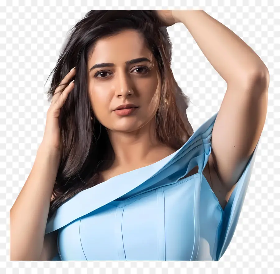 Ashika Ranganath，Femme En Robe Bleue PNG