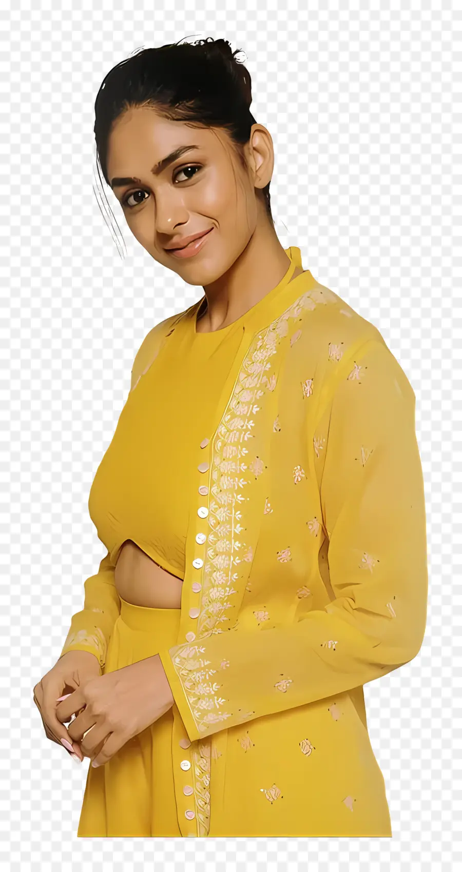 Mrunal Thakur，Tenue Jaune PNG