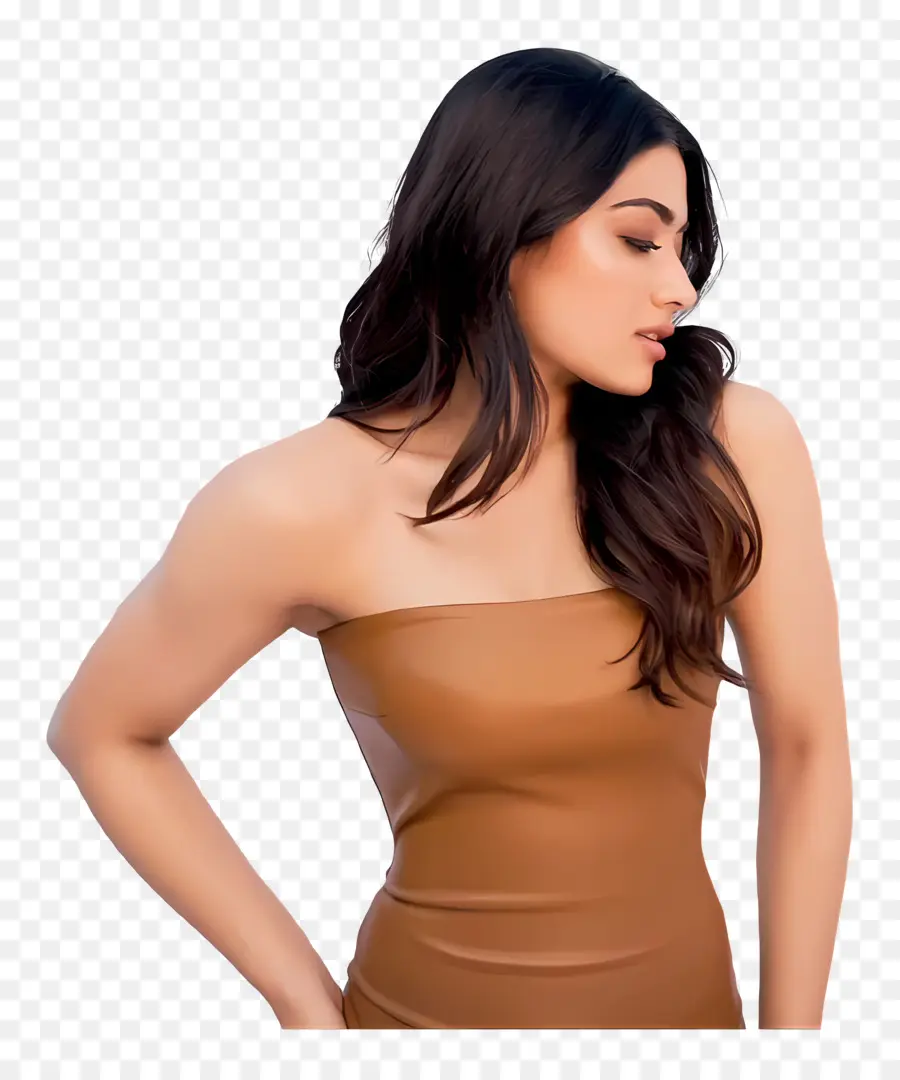 Rashmika Mandanna，Femme En Robe Marron PNG