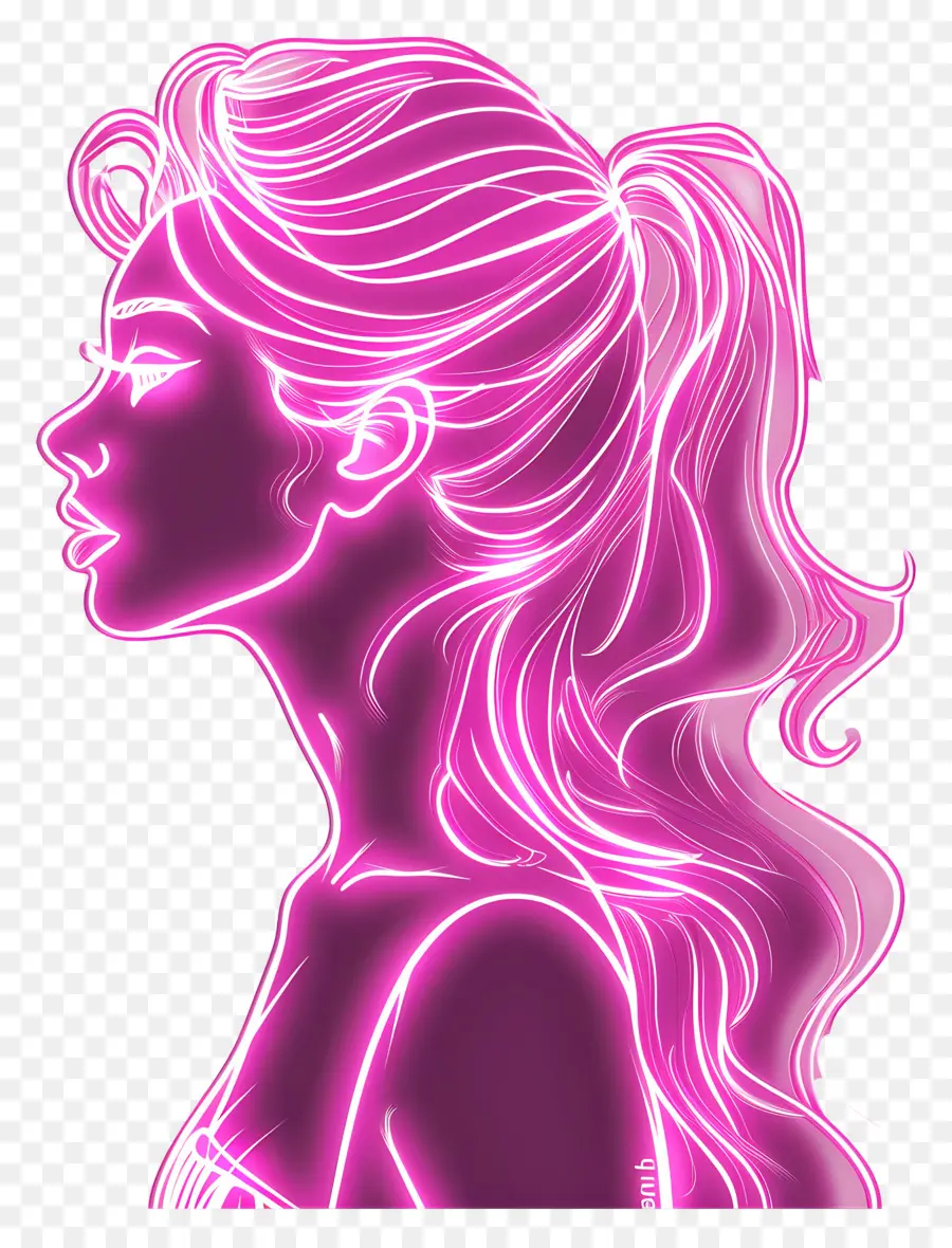 Silhouette De Barbie Rose，Silhouette De Femme Au Néon PNG