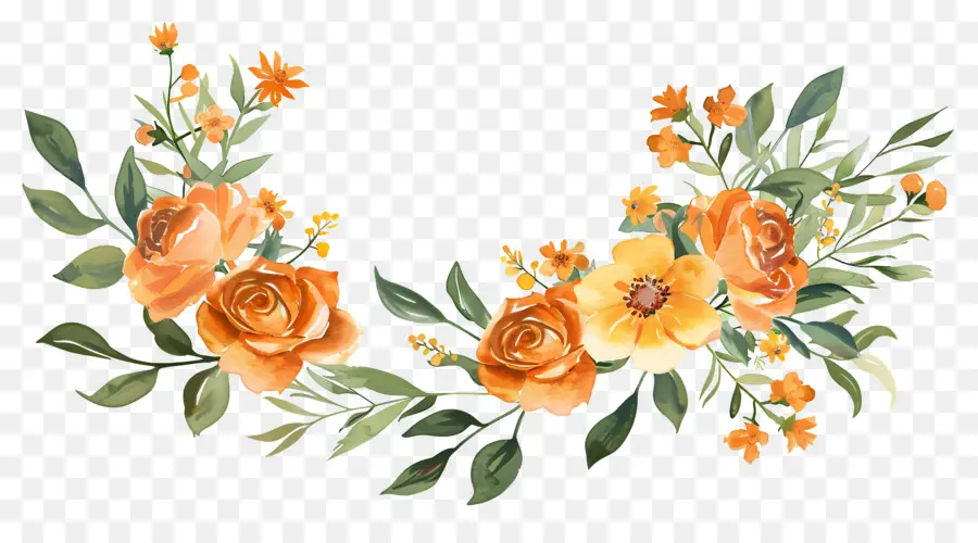 Bordure Florale，Motif Floral Orange PNG