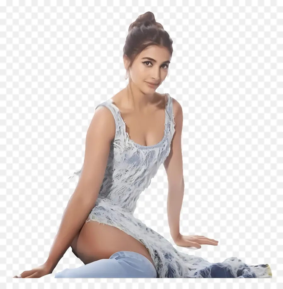 Pooja Hegde，Femme En Robe Bleue PNG