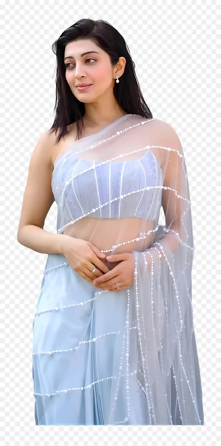 Pranitha Subhash，Sari Bleu PNG