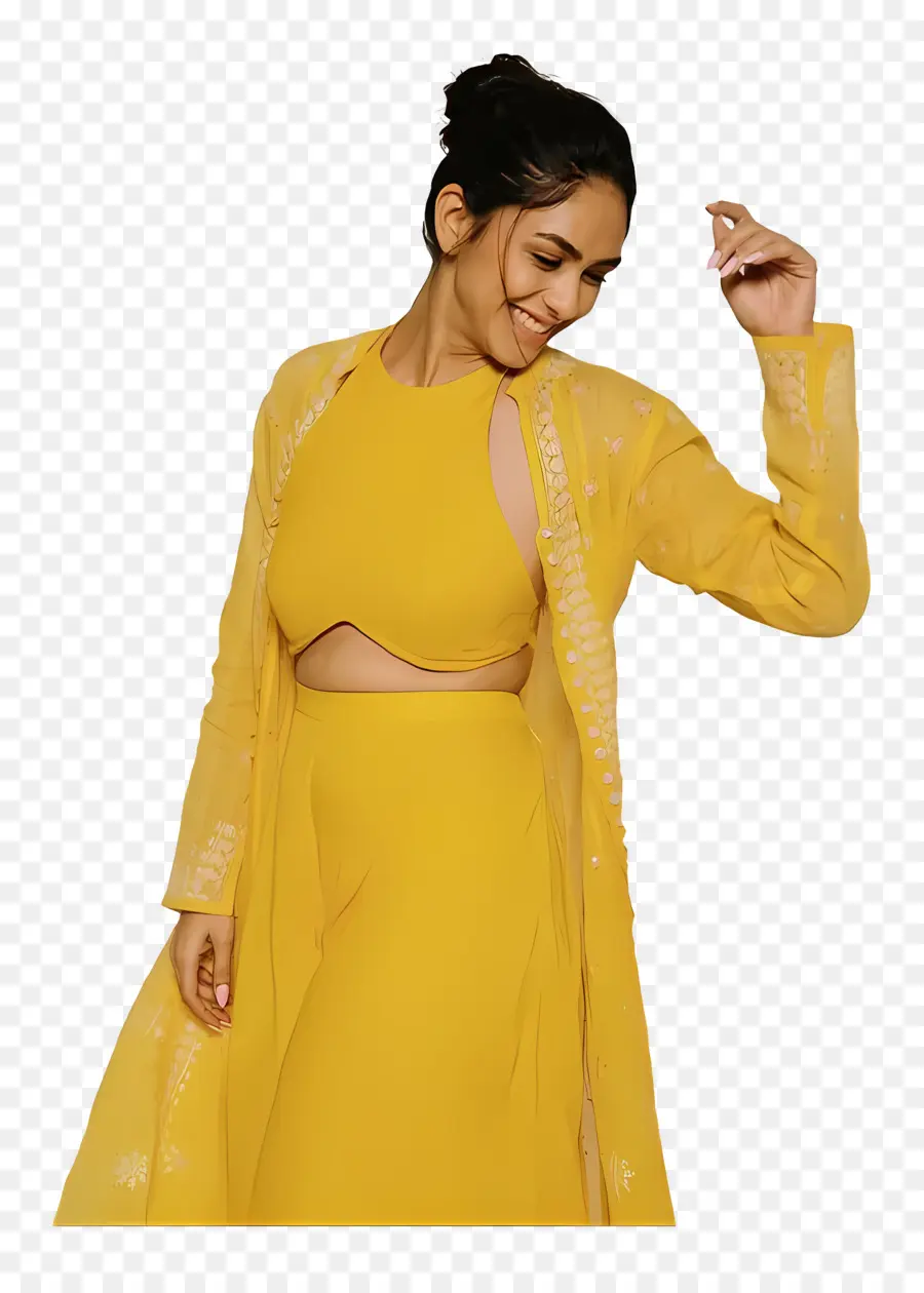 Mrunal Thakur，Femme En Tenue Jaune PNG