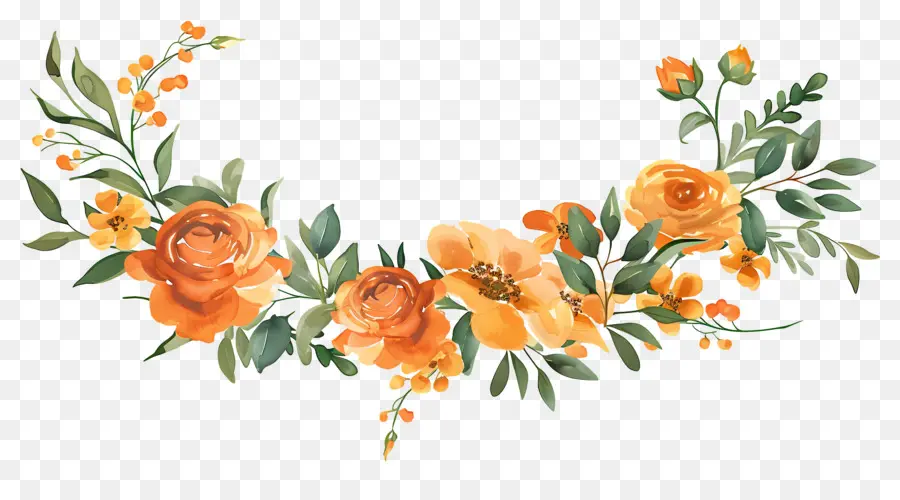 Bordure Florale，Motif Floral Orange PNG