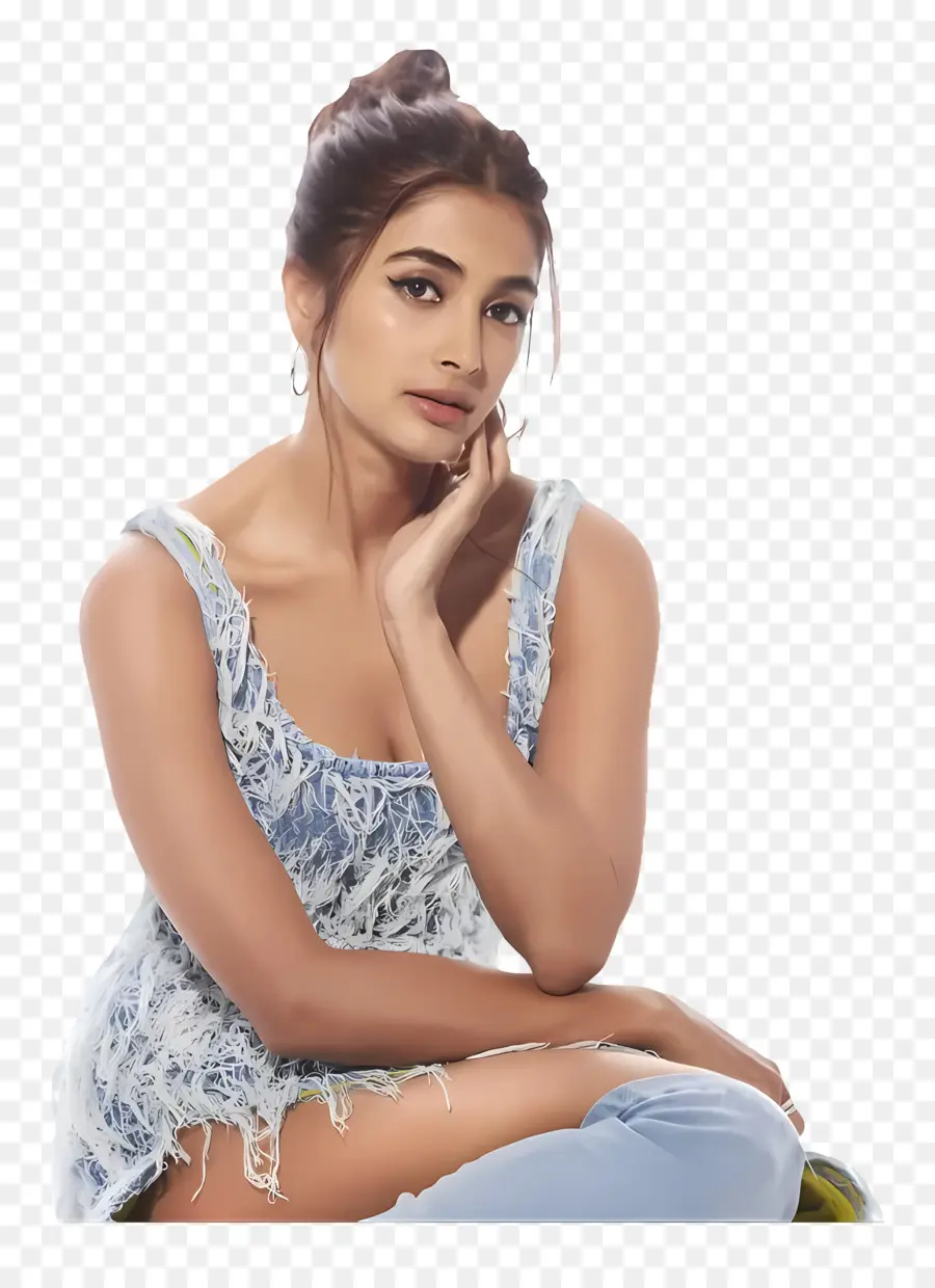 Pooja Hegde，Femme En Robe Bleue PNG