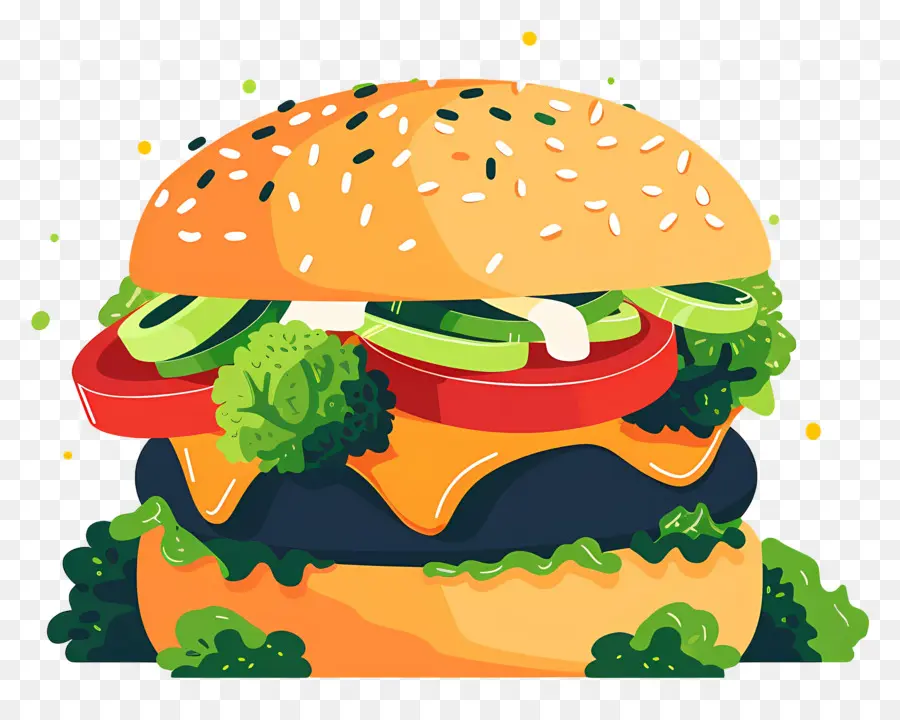 Burger Végétarien，Hamburger De Dessin Animé PNG