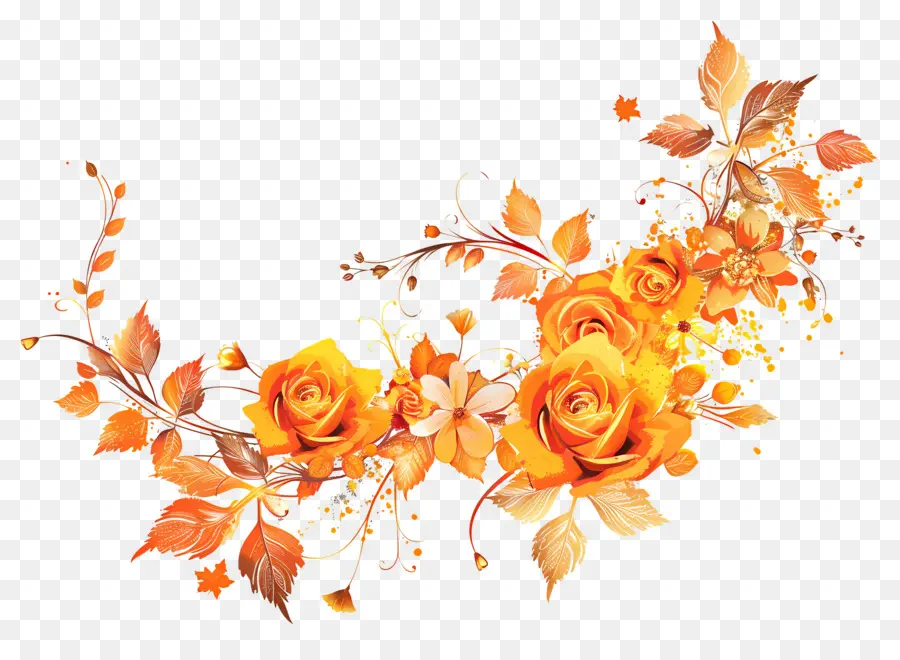 Bordure Florale，Motif Floral Orange PNG