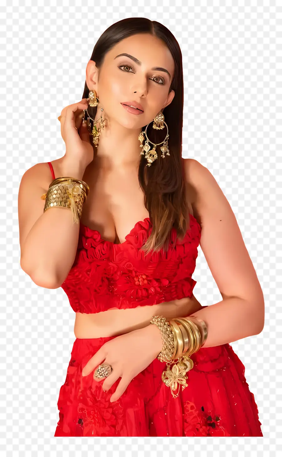 Rakul Preet Singh，Femme En Robe Rouge PNG