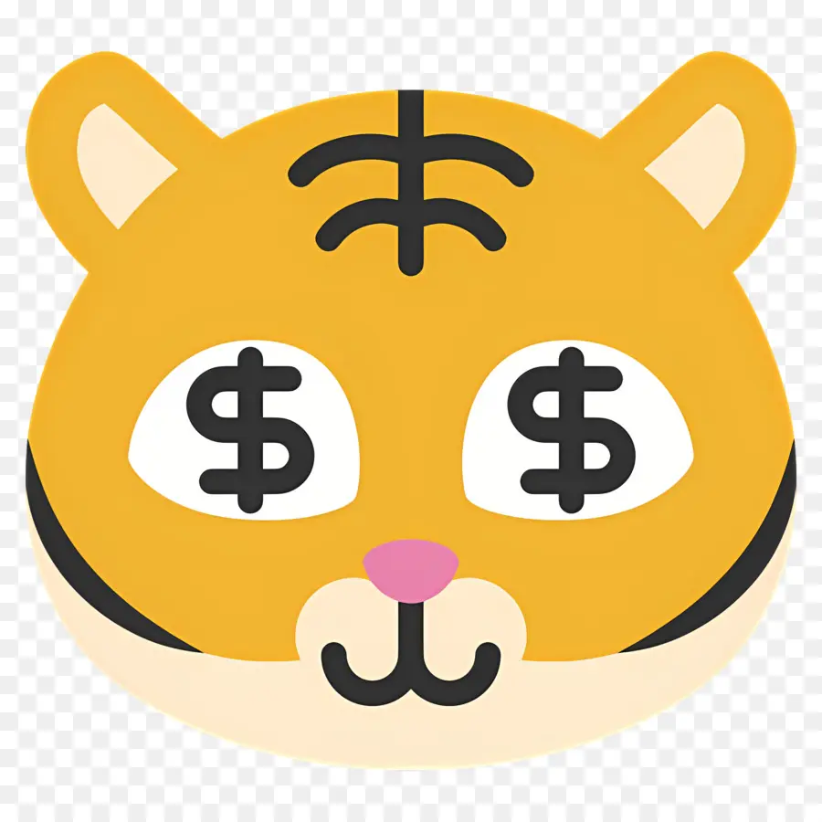 Argent Emoji，Visage De Tigre Avec Des Yeux En Dollars PNG