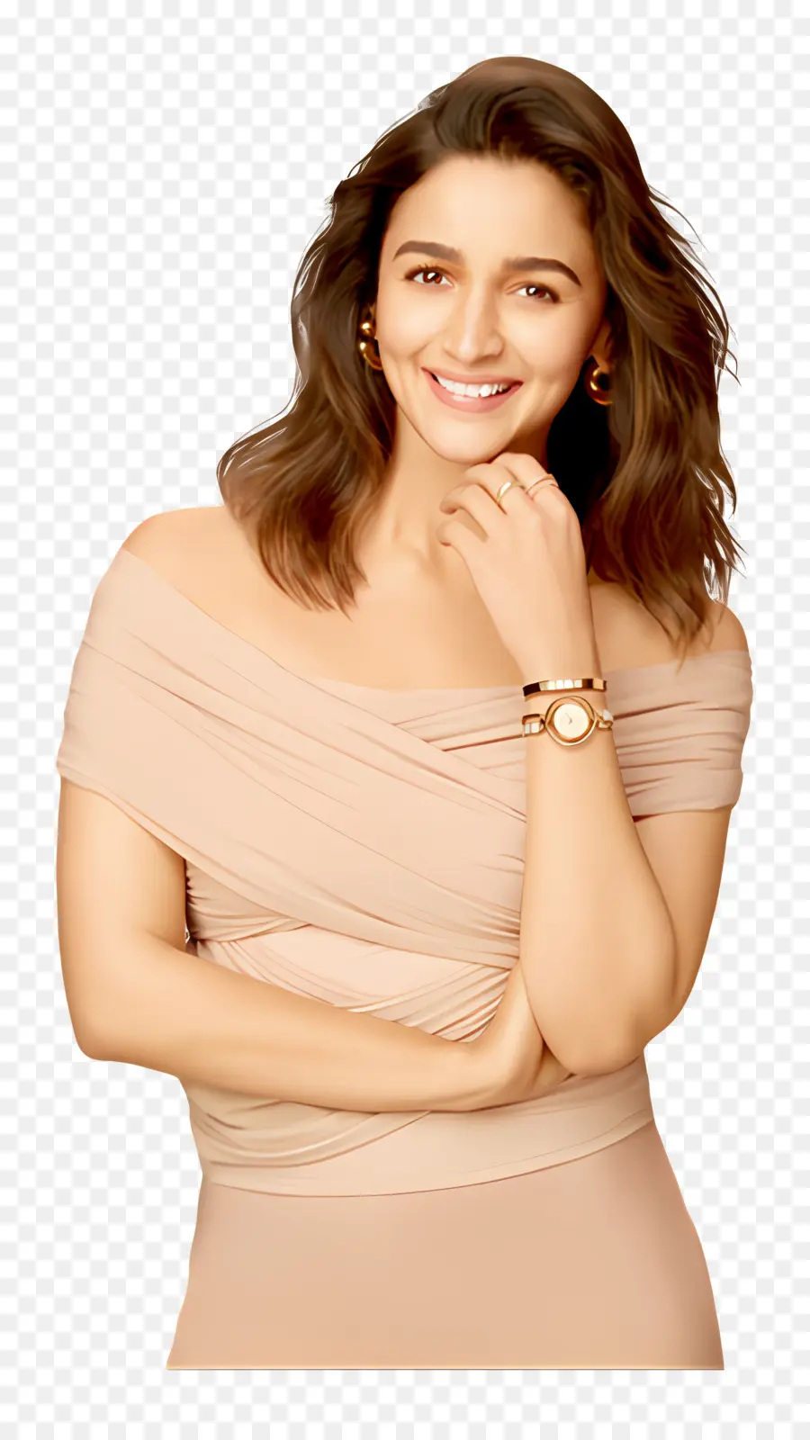 Alia Bhatt，Femme Souriante En Robe Beige PNG