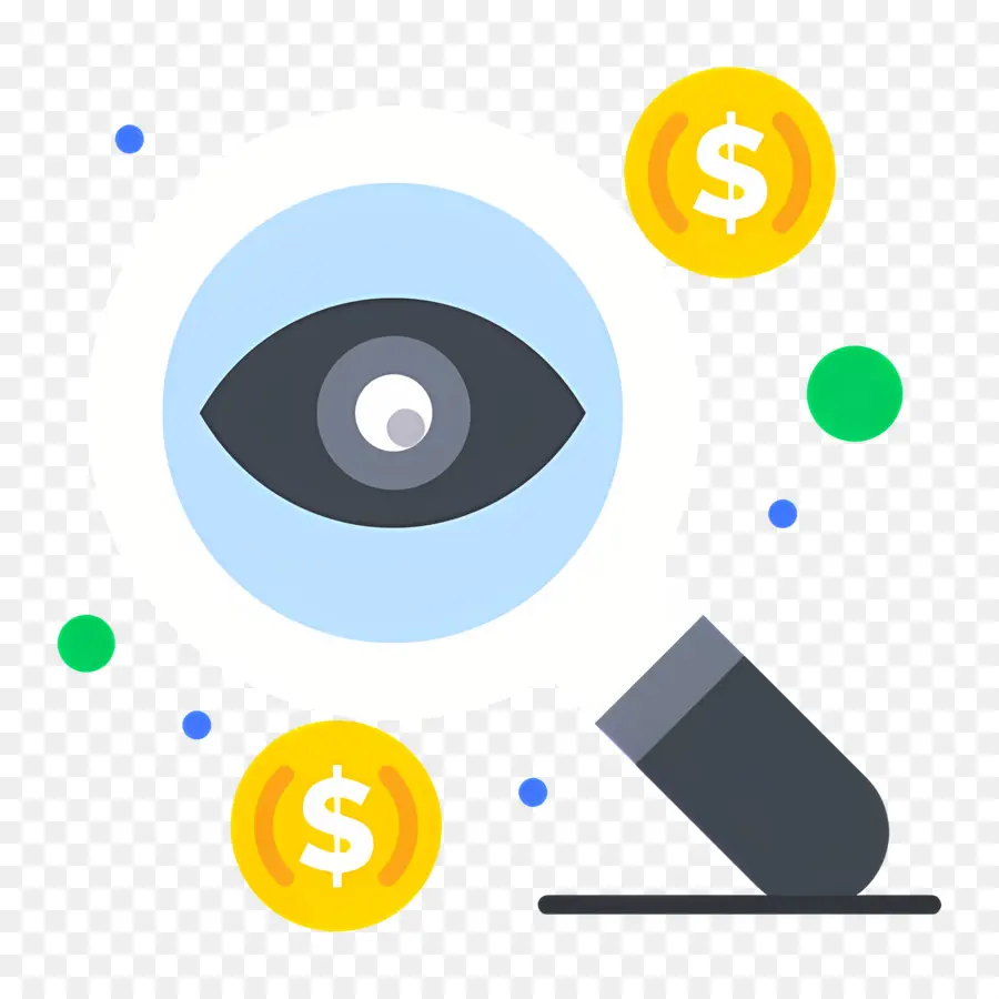 Recherche，Loupe Avec Oeil Et Pièces De Monnaie PNG