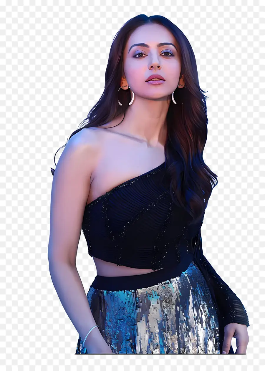 Rakul Preet Singh，Femme En Robe Noire PNG