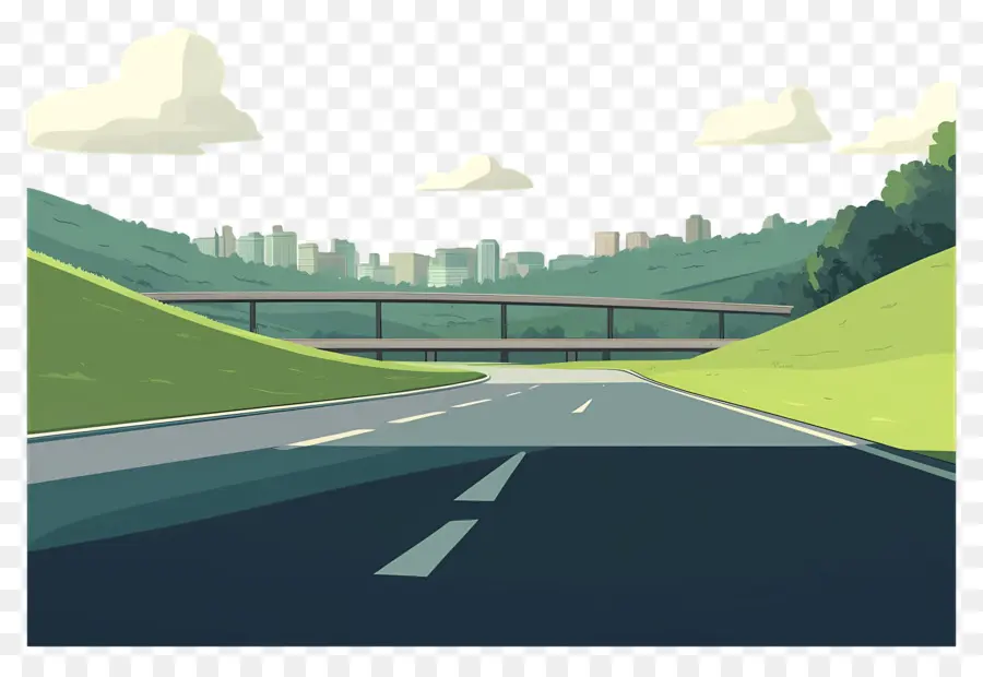 Route De Dessin Animé，Paysage Urbain Avec Pont PNG