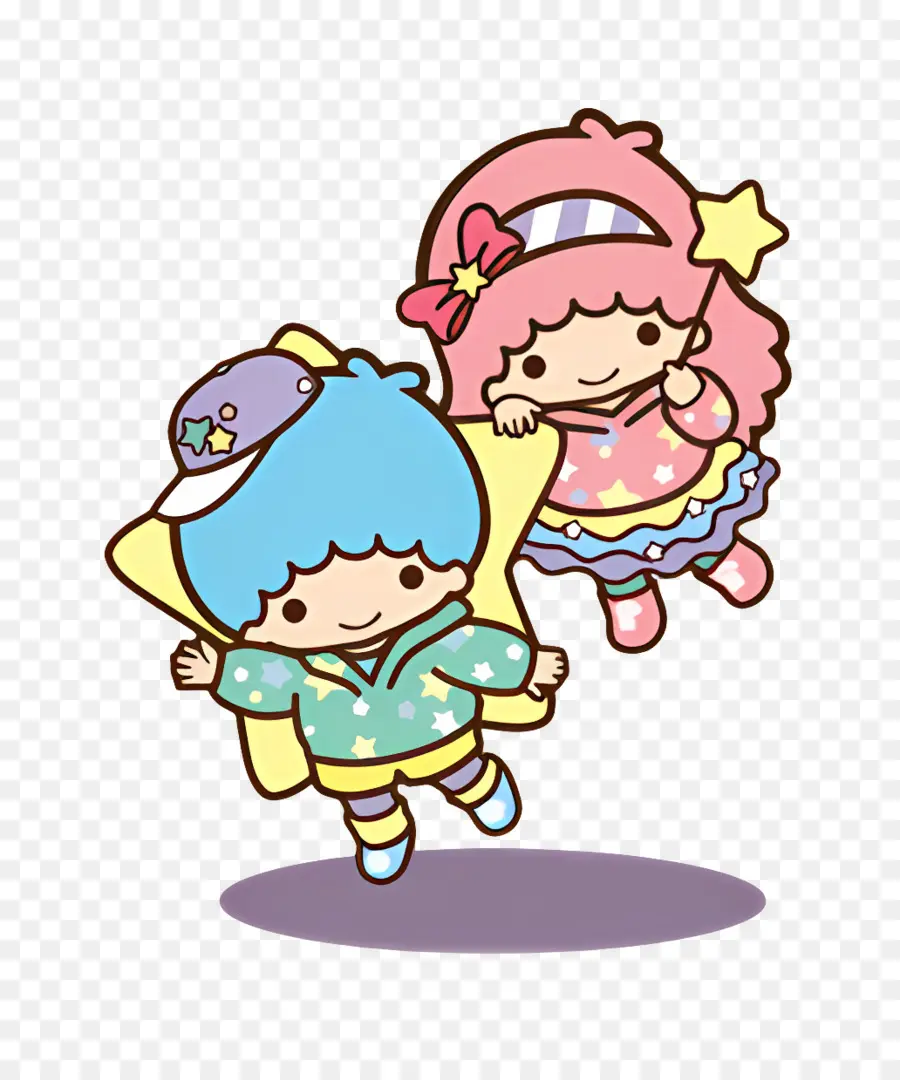 Petites étoiles Jumelles，Personnages Mignons Dans Des Tenues Colorées PNG