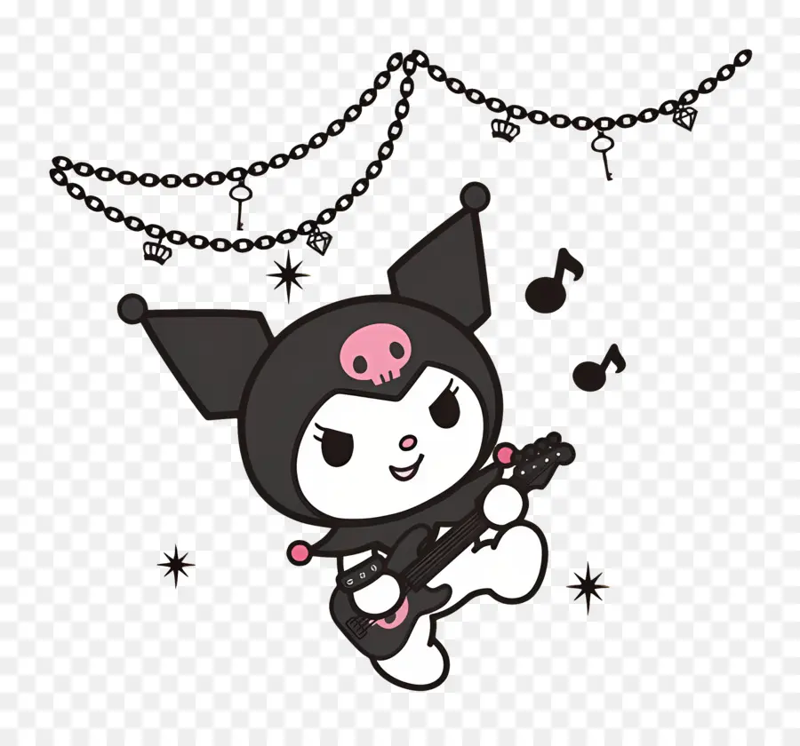 Kuromi，Personnage De Dessin Animé Jouant De La Guitare PNG