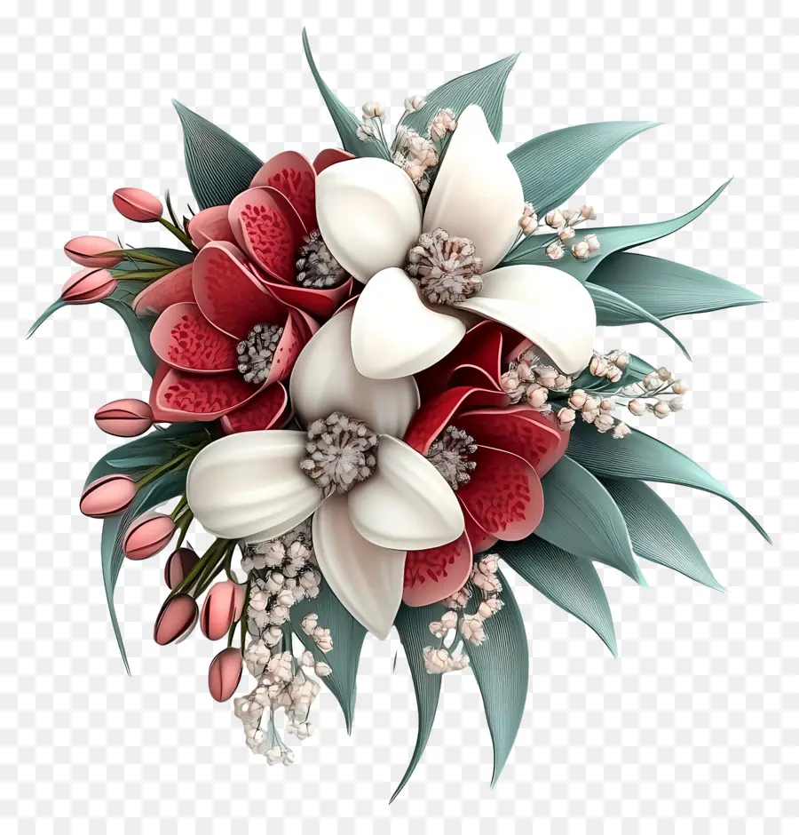 Bouquet De Mariée，Fleurs Rouges Et Blanches PNG