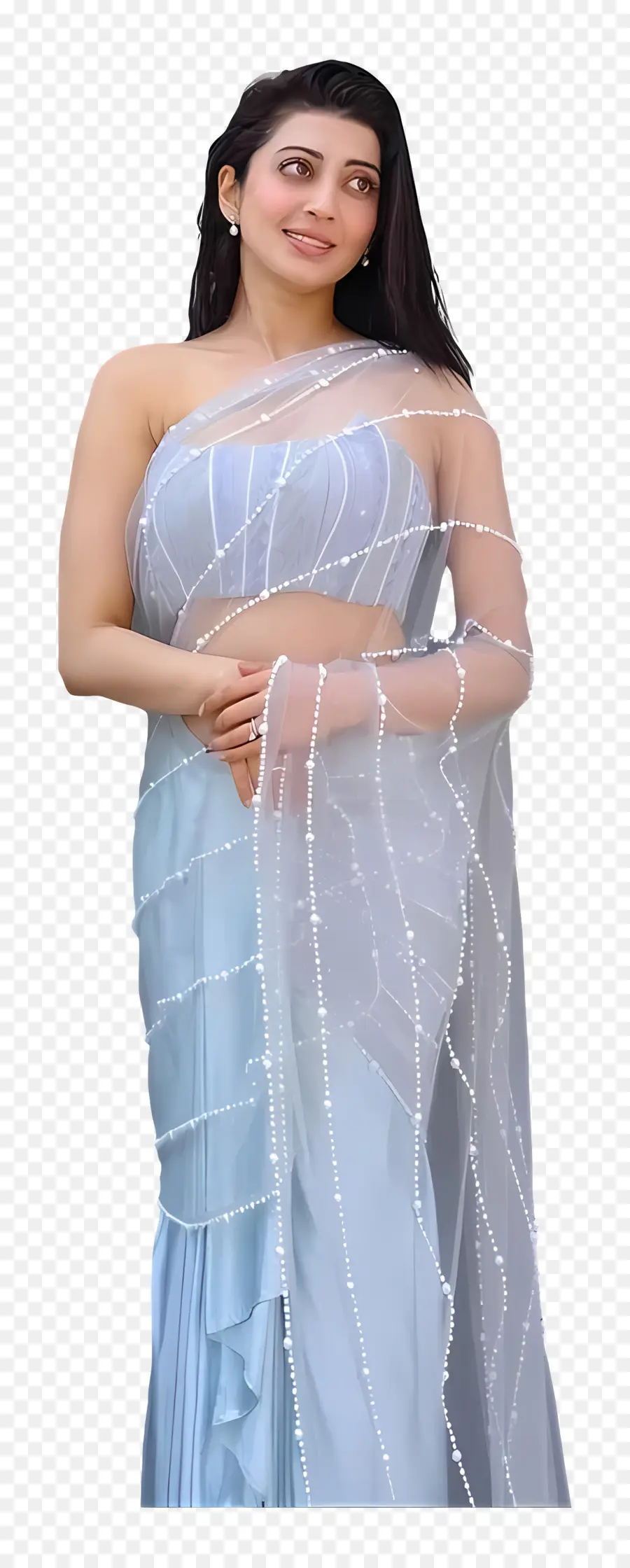 Pranitha Subhash，Femme En Sari Bleu PNG