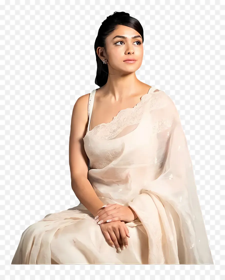 Mrunal Thakur，Femme En Sari PNG