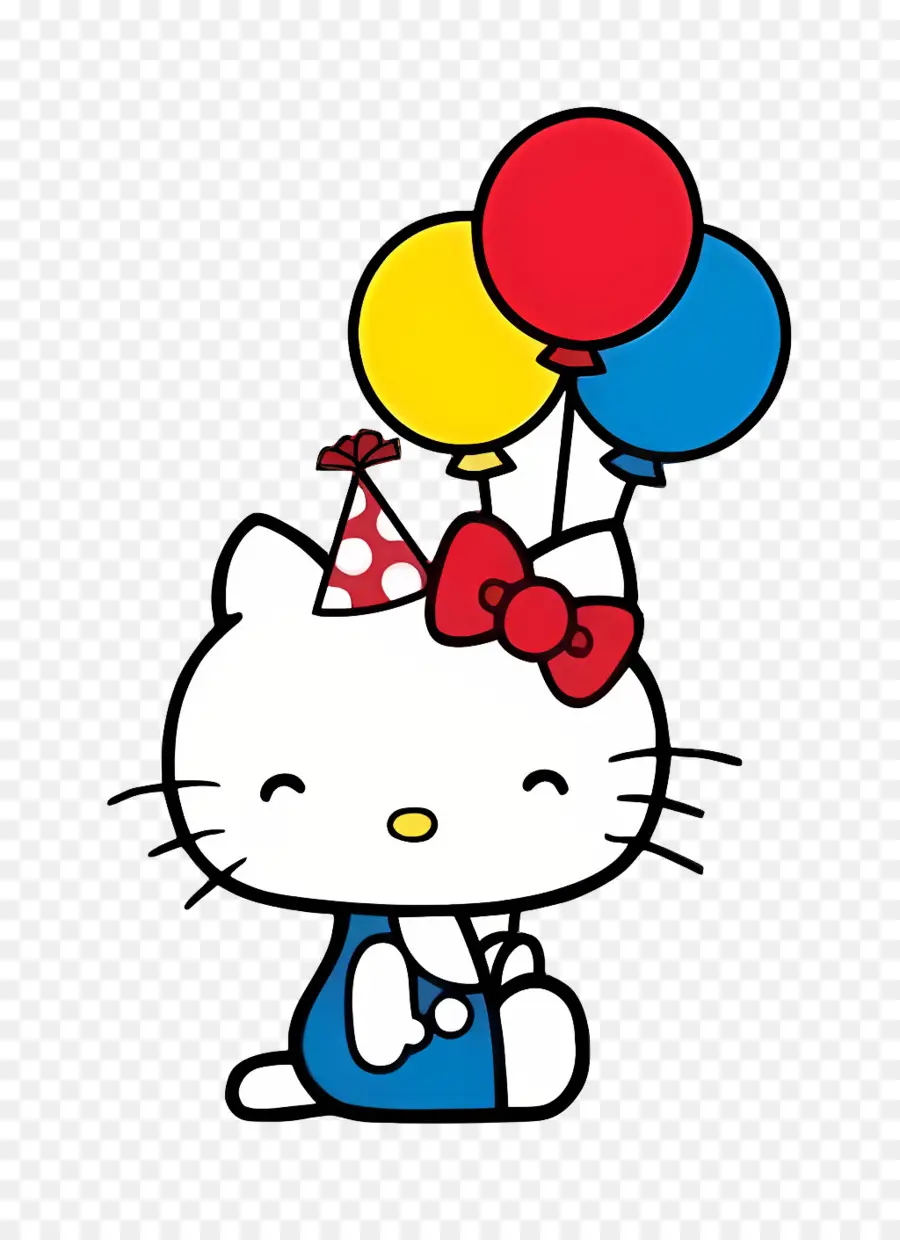 Bonjour Kitty，Chat Blanc Avec Des Ballons PNG