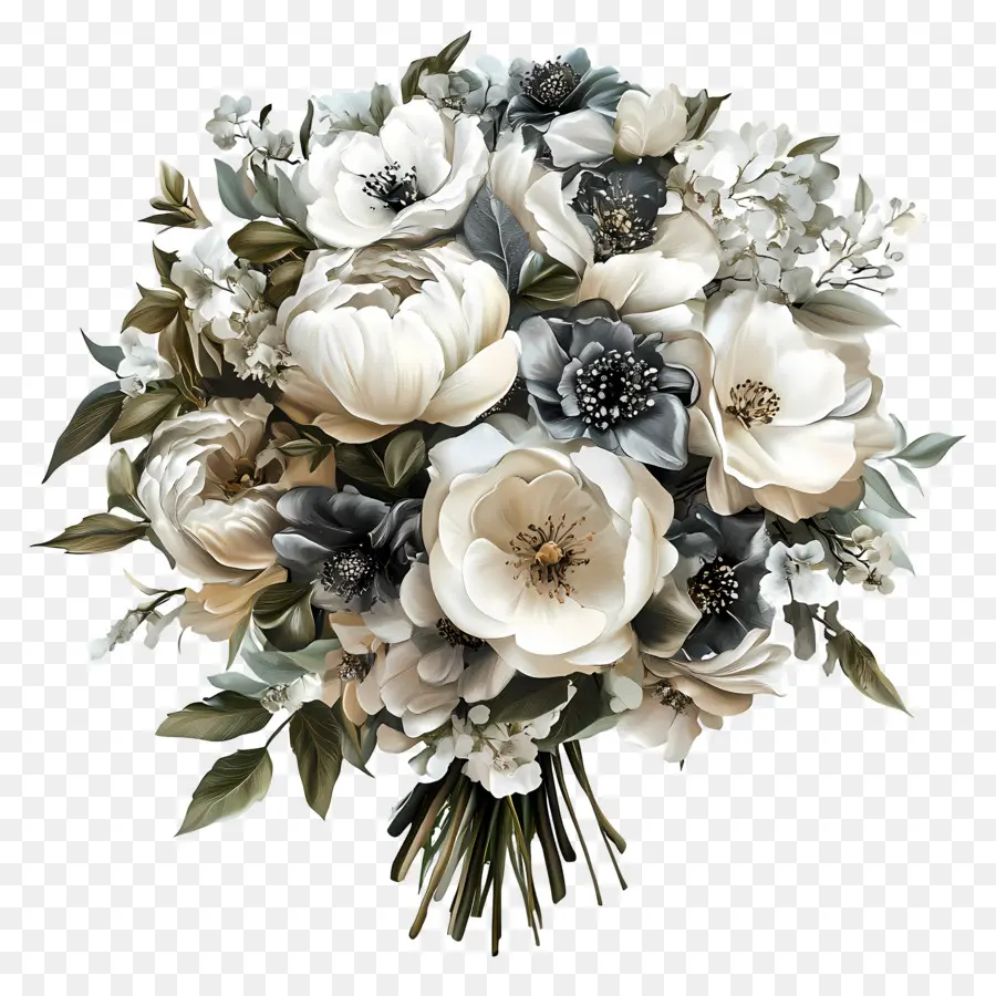 Bouquet De Mariée，Bouquet Floral Monochrome PNG