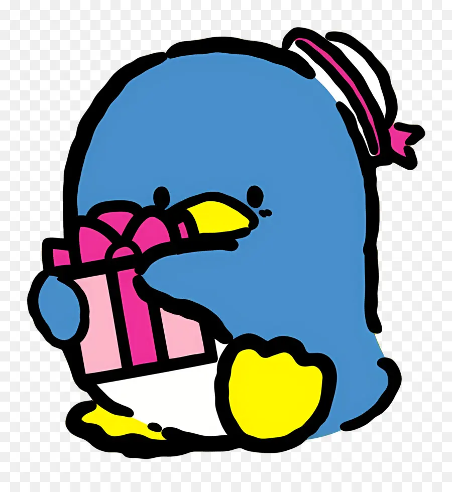 Tuxedosam，Pingouin Bleu Avec Cadeau PNG