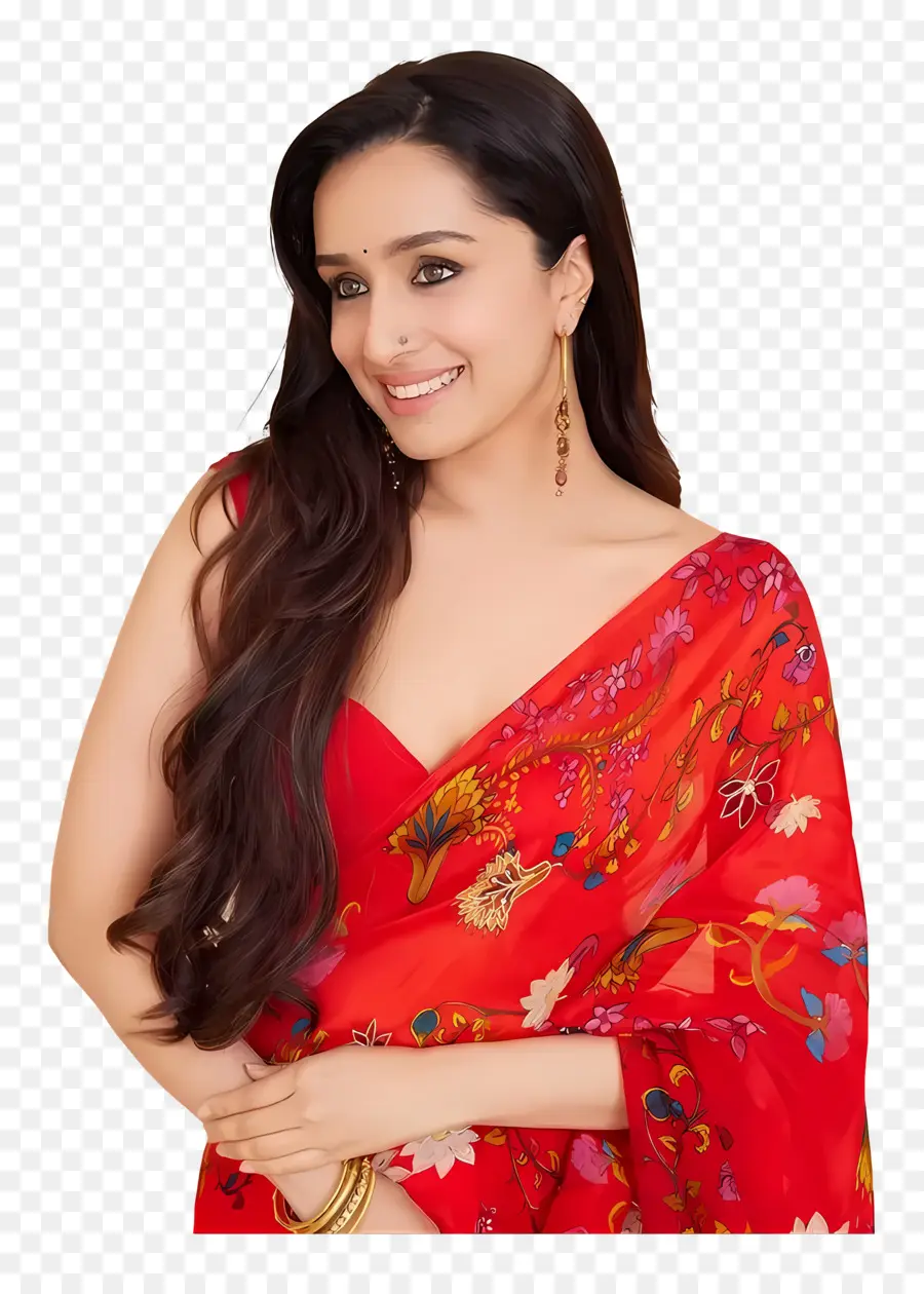 Shraddha Kapoor，Femme En Robe à Fleurs Rouge PNG