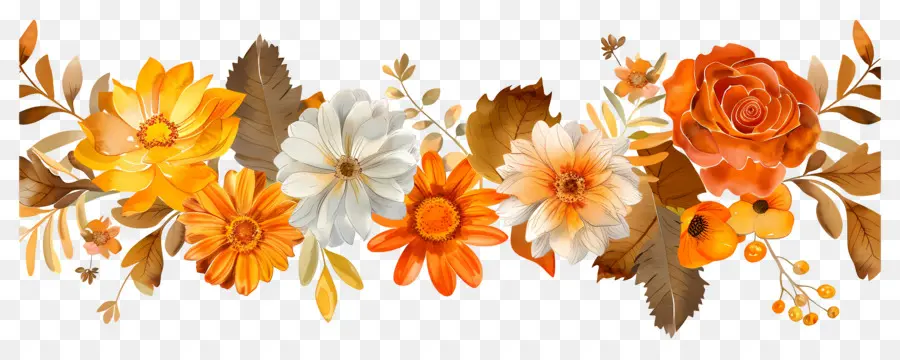 Bordure Florale，Fleurs D'automne PNG