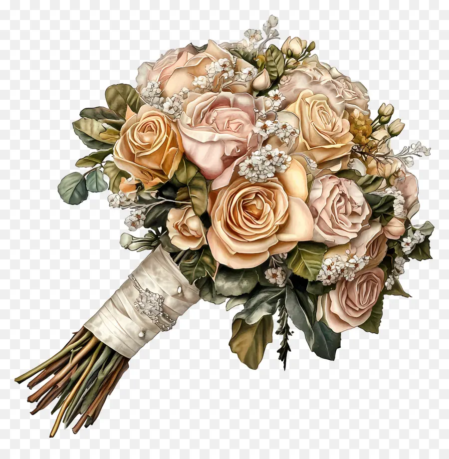 Bouquet De Mariée，Bouquet De Pêche Et De Crème PNG