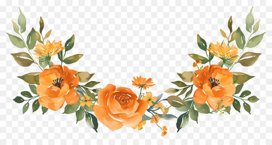 Bordure Florale，Motif Floral Orange PNG