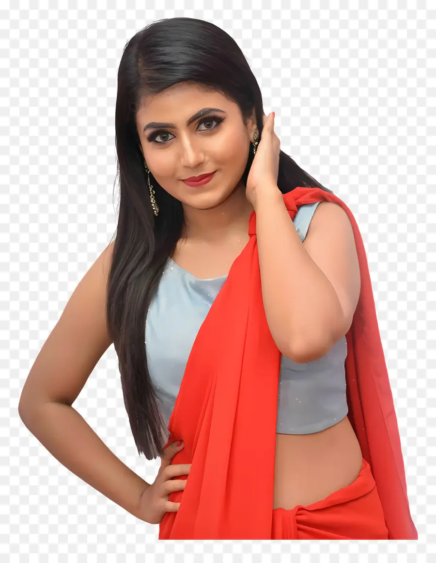 Kavya Ramesh，Femme En Sari Rouge PNG