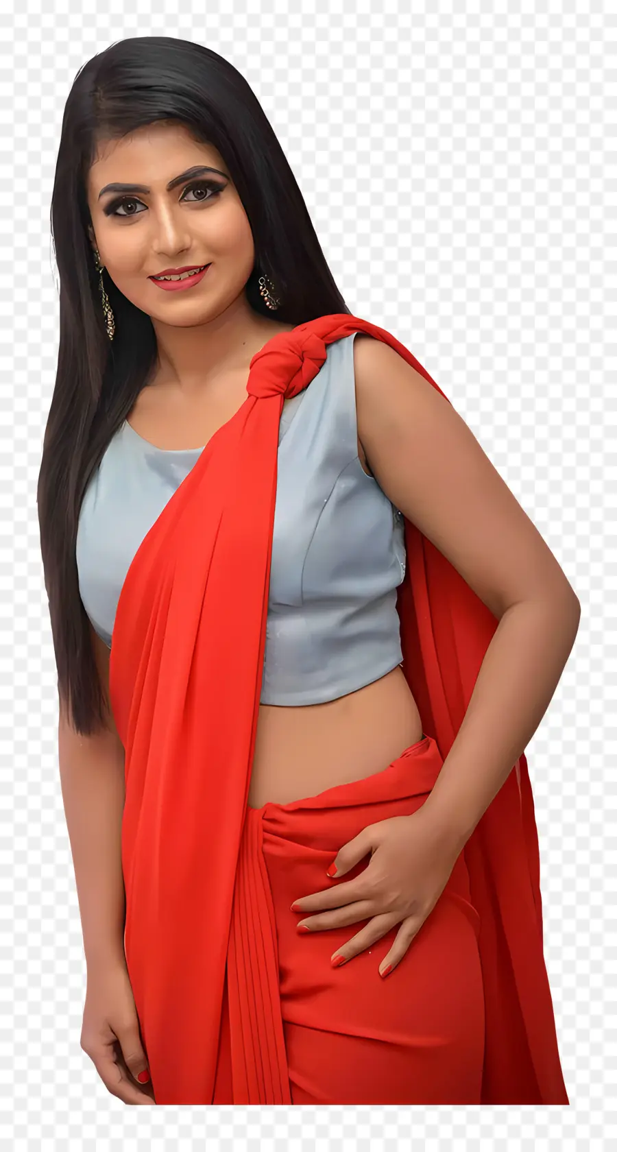 Kavya Ramesh，Femme En Sari Rouge PNG