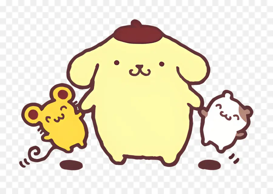 Pompompurine，Personnage Jaune Avec Des Amis PNG