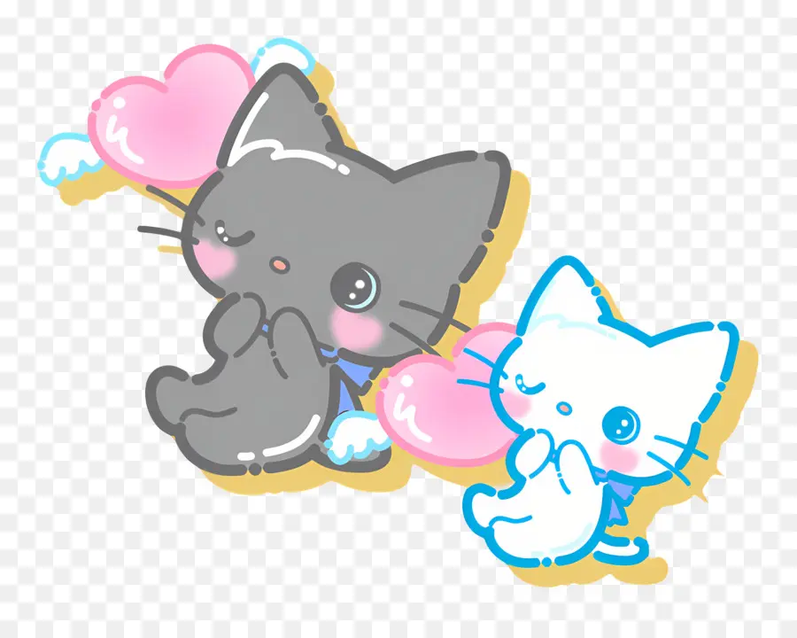 Chat，Deux Chats Mignons Avec Des Coeurs PNG