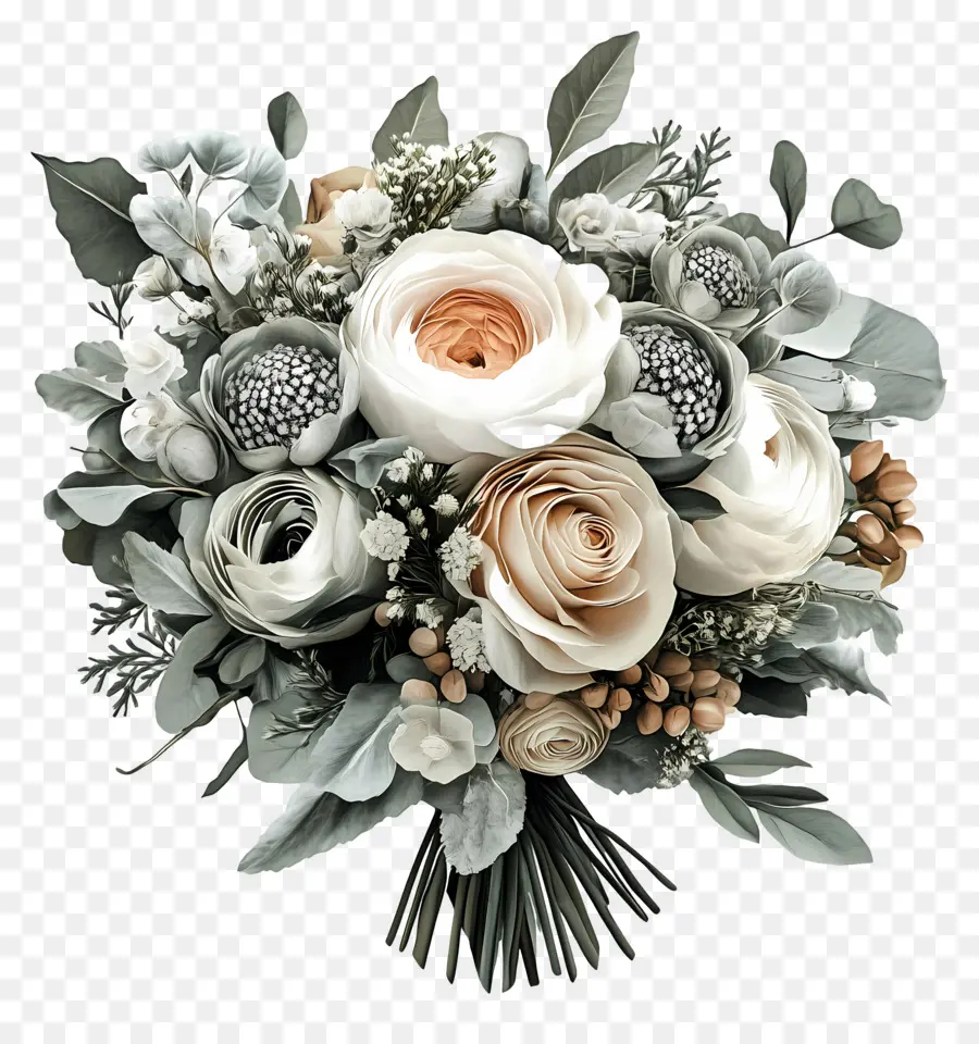 Bouquet De Mariée，Bouquet Blanc Et Vert PNG