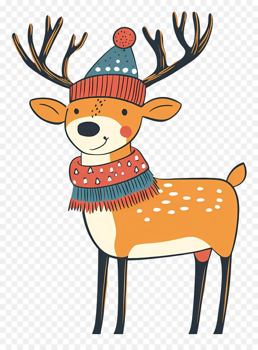 Cerf De Noël，Renne Avec écharpe Colorée PNG