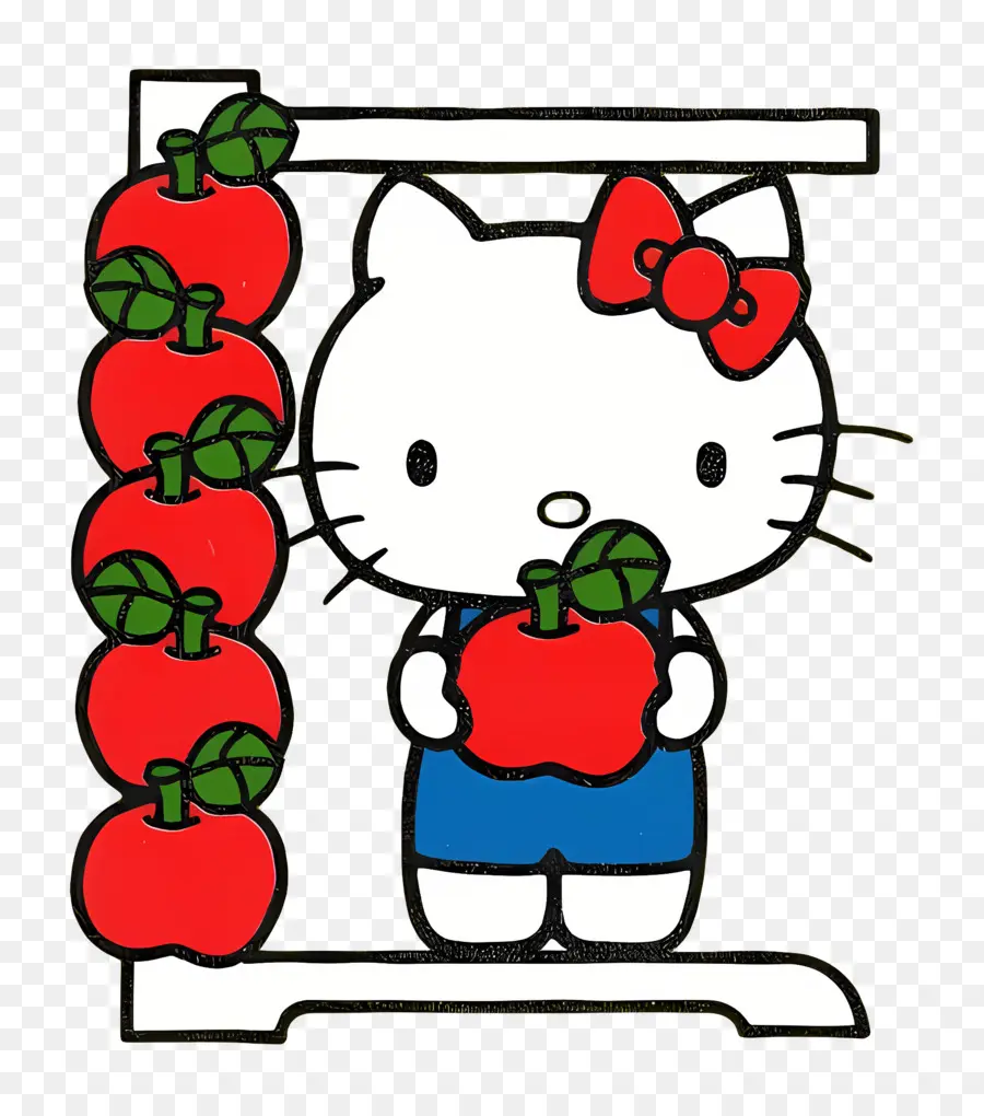 Bonjour Kitty，Chat De Dessin Animé Avec Des Pommes PNG