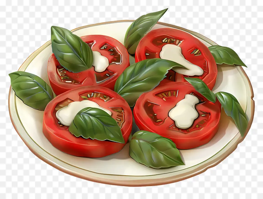 Salade Caprese，Assiette De Tomates Et Basilic PNG