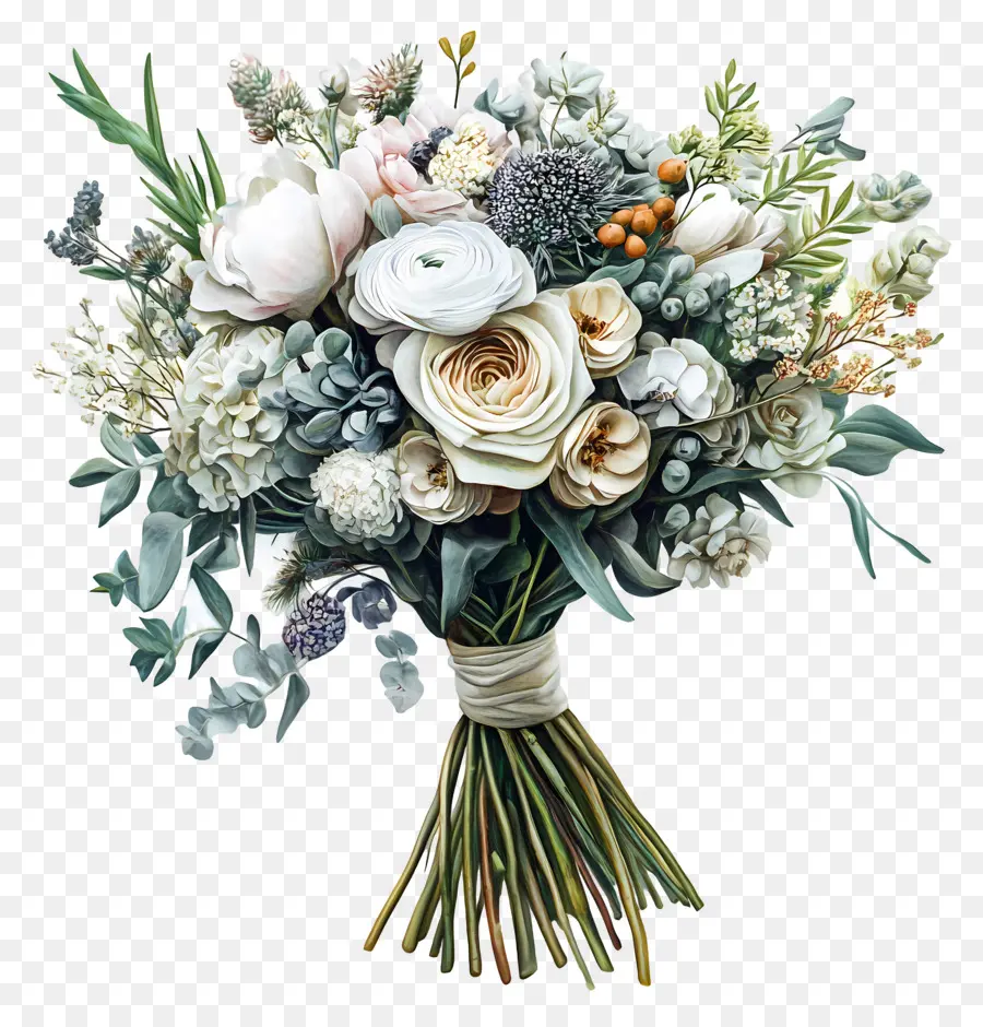 Bouquet De Mariée，Bouquet Blanc Et Vert PNG