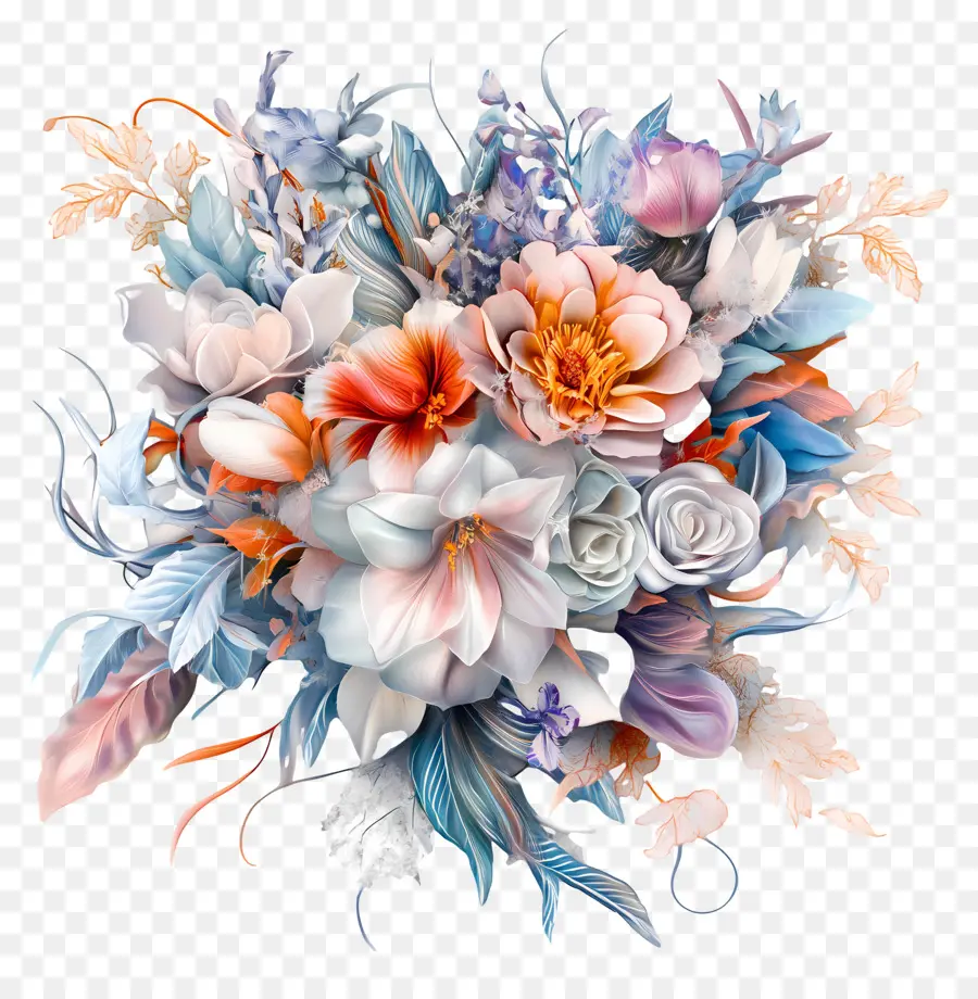 Bouquet De Mariée，Arrangement Floral Coloré PNG