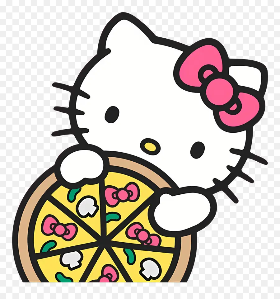 Bonjour Kitty，Chat Blanc Avec Pizza PNG