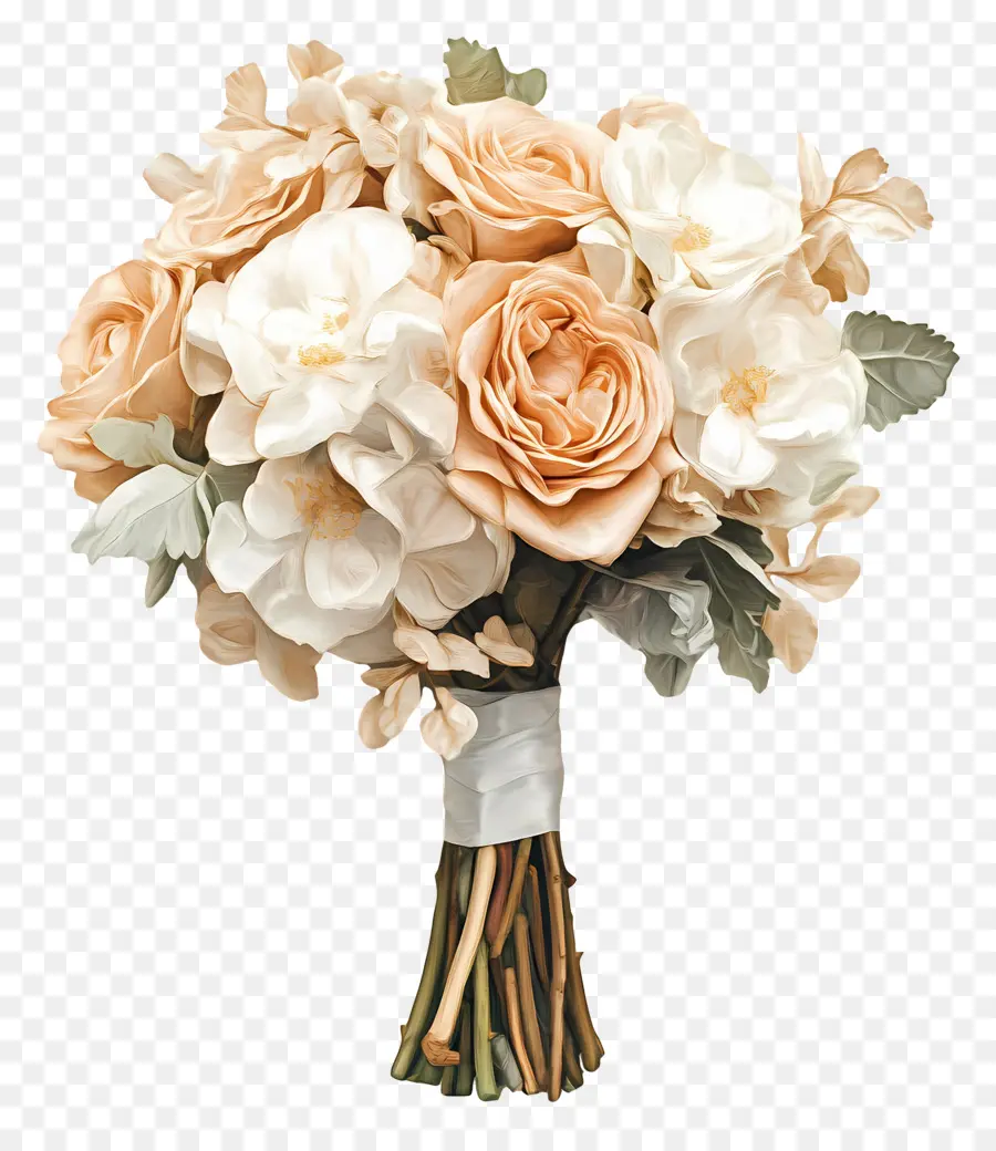 Bouquet De Mariée，Bouquet Pêche Et Blanc PNG