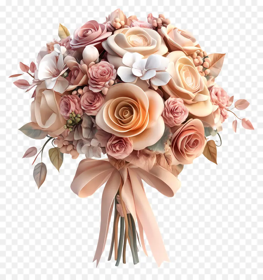 Bouquet De Mariée，Bouquet De Pêche Et De Crème PNG