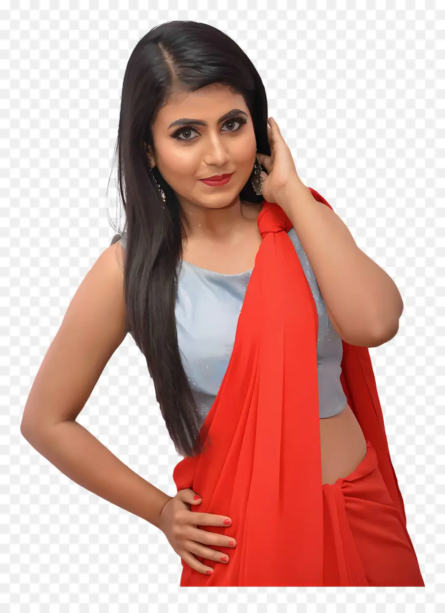 Kavya Ramesh，Femme En Sari Rouge PNG